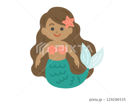 黒人の人魚のキャラクターのイラスト 129286535