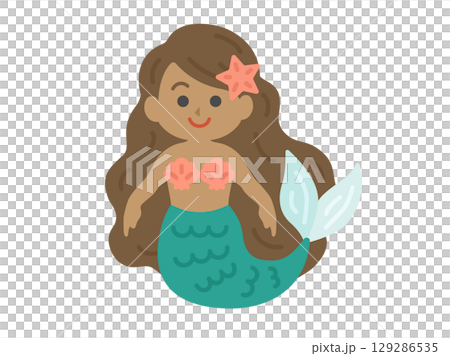 黒人の人魚のキャラクターのイラスト 129286535