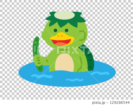 川に入った、河童のキャラクターのイラスト 129286544