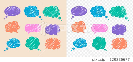 : Set of colorful chalk speech bubbles, isolated and grouped vector elements 129286677