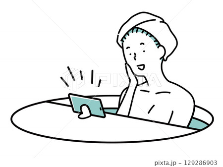 半身浴をしながら動画を視聴する女性_単色 129286903