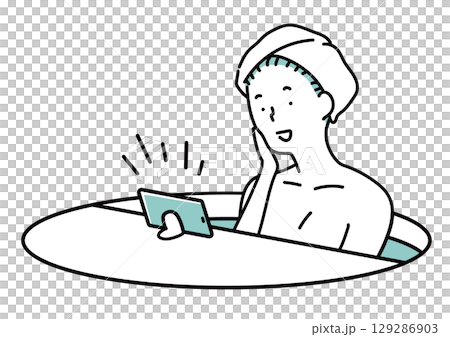 半身浴をしながら動画を視聴する女性_単色 129286903