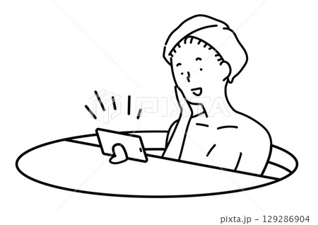 歌を歌う入浴中の女性_線画 129286904