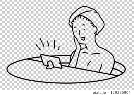 歌を歌う入浴中の女性_線画 129286904