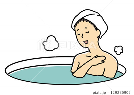 歌を歌う入浴中の女性 129286905