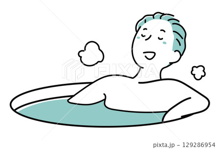 気持ちよく入浴している男性_単色 129286954