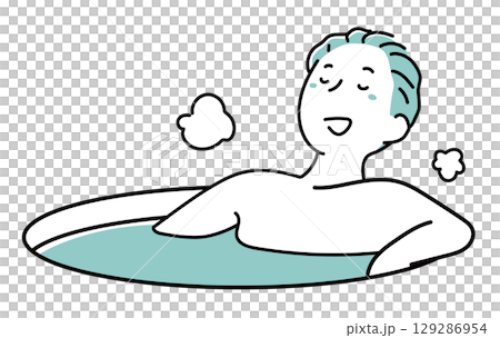 気持ちよく入浴している男性_単色 129286954