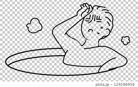 A man who gets hot while taking a bath_Line drawing 129286958