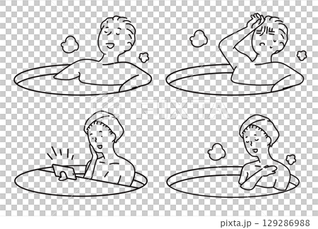 入浴中セット_線画 入浴中セット_線画 129286988