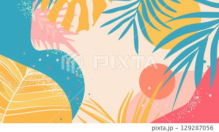 カラフルなトロピカルリーフと抽象的な夏の背景 129287056