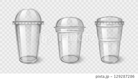 Plastic takeaway cups with transparent lid 129287286