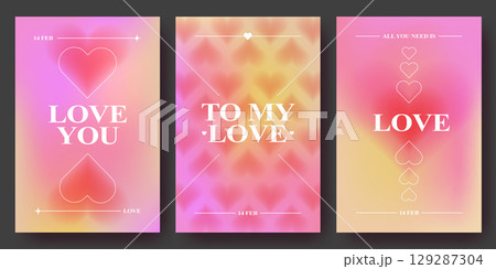 Y2k Valentine cards with blurred heart shapes 129287304