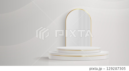 White podium with gold edges and arch backdrop 129287305