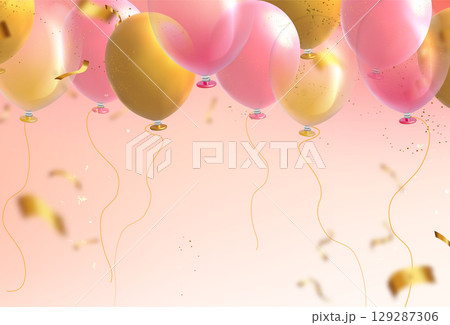 Pink and yellow balloons with golden confetti Pink and yellow balloons with golden confetti 129287306