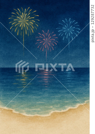 打ち上げ花火シリーズ:海辺の夜空に打ち上がる花火 打ち上げ花火シリーズ:海辺の夜空に打ち上がる花火 129287732