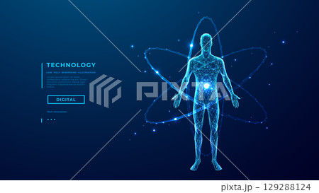 Human body silhouette and atom model. Science innovation concepts 129288124
