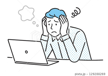 リモート　困った顔　男性　イラスト 129288269