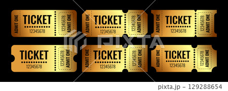 Golden ticket set with numbers and bold text design 129288654