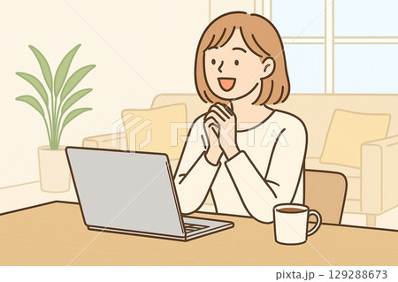 女性　テレワーク　イラスト 129288673
