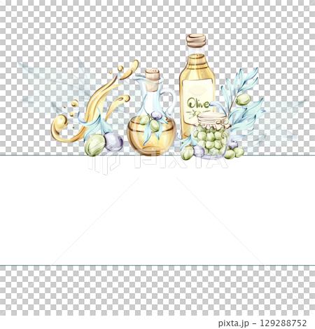Discovering the beauty of olives and olive oil through watercolor illustrations inspired by Italian cuisine frame, border, arrangement Discovering the beauty of olives and olive oil through watercolor illustrations inspired by Italian cuisine frame, border, arrangement 129288752