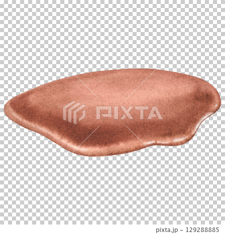 A brown drop of chocolate spreading over the surface. Hand drawn watercolor illustration of liquid confectionery product isolated on the background. Perfect for logos, branding, packaging design. A brown drop of chocolate spreading over the surface. Hand drawn watercolor illustration of liquid confectionery product isolated on the background. Perfect for logos, branding, packaging design. 129288885