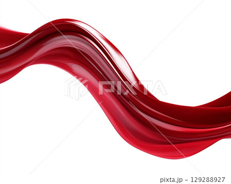 A vivid red liquid splashes and swirls, creating a dynamic wave against a white background. 129288927