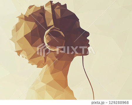 A low-poly, triangular-faceted illustration of a woman's head wearing a headset with a microphone, suggesting a focus on communication and support. A low-poly, triangular-faceted illustration of a woman's head wearing a headset with a microphone, suggesting a focus on communication and support. 129288968