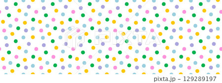 Seamless colorful polka dot pattern with confetti dots on white background. Cheerful vector for kids prints, party invitations, fabric, scrapbooking. Drag to swatches panel to use Seamless colorful polka dot pattern with confetti dots on white background. Cheerful vector for kids prints, party invitations, fabric, scrapbooking. Drag to swatches panel to use 129289197