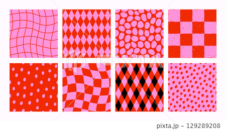 seamless pattern set with dots, checker, Confetti, diamond, square, rhombus, and wavy grid elements in retro vector style. Great for abstract backgrounds and playful designs. Drag to swatches panel seamless pattern set with dots, checker, Confetti, diamond, square, rhombus, and wavy grid elements in retro vector style. Great for abstract backgrounds and playful designs. Drag to swatches panel 129289208