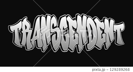 Transcendent graffiti art, showcasing a silver-toned word on a black backdrop. Transcendent graffiti art, showcasing a silver-toned word on a black backdrop. 129289268