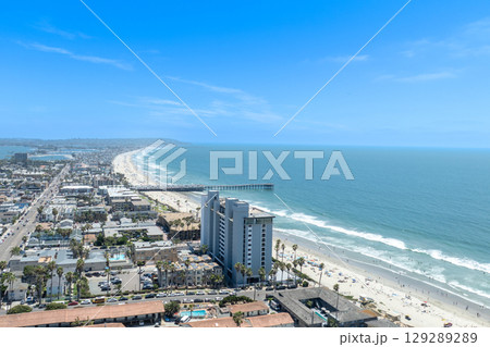 Aerial view of Pacific Beach and Ocean in San Diego, California Aerial view of Pacific Beach and Ocean in San Diego, California 129289289