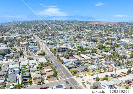 Aerial view of Pacific Beach town in San Diego, California 129289295
