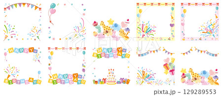 お祝いパーティSNS用フレーム｜正方形のベクターフレームアソートセットBタイプ 129289553