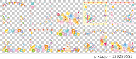 お祝いパーティSNS用フレーム｜正方形のベクターフレームアソートセットBタイプ 129289553