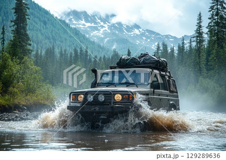 Dense, vibrant greenery and towering trees characterize this lush African rainforest, capturing nature beauty and biodiversity, banner Dense, vibrant greenery and towering trees characterize this lush African rainforest, capturing nature beauty and biodiversity, banner 129289636