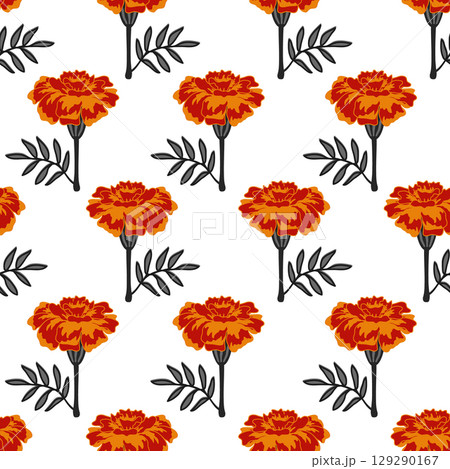 Marigold flower seamless pattern. Vector background 129290167
