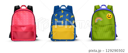 Set of realistic school backpacks. 129290302
