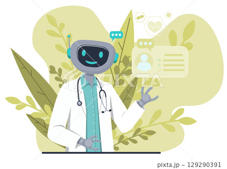 Robot Doctor with Futuristic Medical Interface 129290391