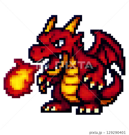 RPGに出てきそうなドット絵のファイヤードラゴン 129290401
