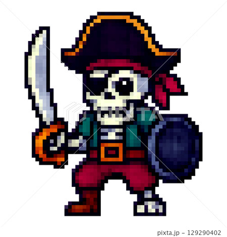 RPGに出てきそうなドット絵の骸骨海賊 129290402