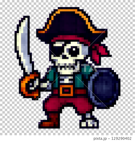 RPGに出てきそうなドット絵の骸骨海賊 129290402