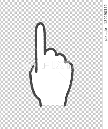Index finger gesture - simple hand-drawn illustration of pointing, touching, and pointing up 129290536