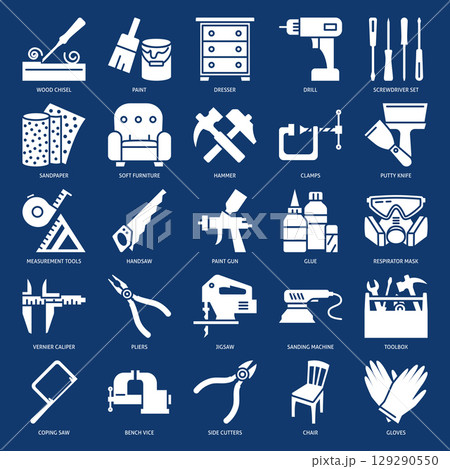 Repair and woodworking tools icon set Repair and woodworking tools icon set 129290550