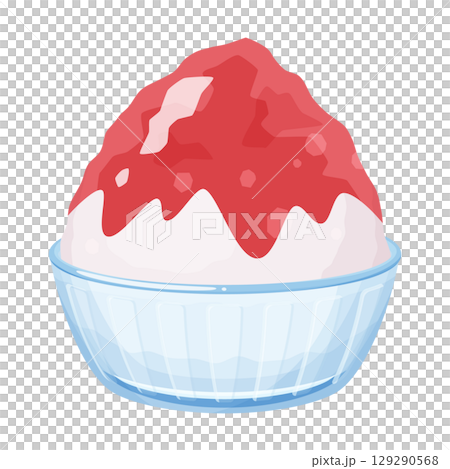 Illustration material of shaved ice served on a plate_red 129290568