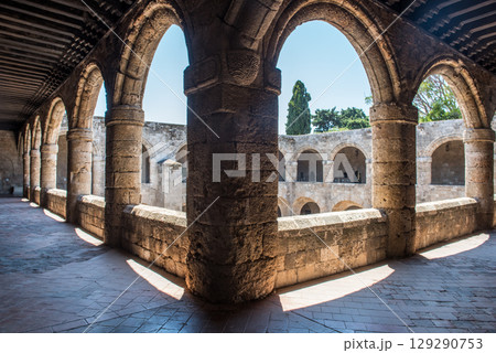 Antique architecture of old town, famous Knights Grand Master Palace. Greece, Rhodes 129290753