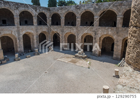 Antique architecture of old town, famous Knights Grand Master Palace. Greece, Rhodes Antique architecture of old town, famous Knights Grand Master Palace. Greece, Rhodes 129290755