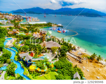 Outdoor water park by the sea. Outdoor water park by the sea. 129290946