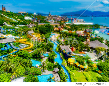 Outdoor water park by the sea. Outdoor water park by the sea. 129290947