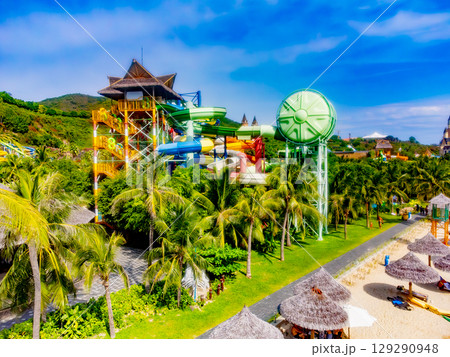 Outdoor water park by the sea. Outdoor water park by the sea. 129290948