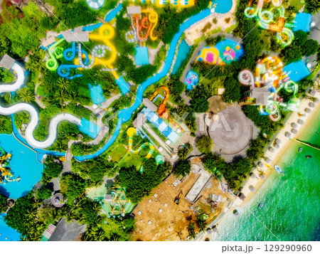 Outdoor water park by the sea.  129290960